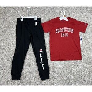 Champion Boys 2 Piece Jogger Set Red Tee Black Pants Size 7 NWT